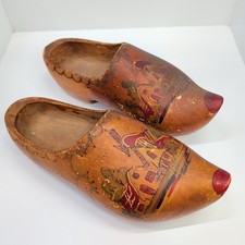 Vintage Dutch Wooden Shoes Clogs Amsterdam Holland Carved Hand Painted Windmill