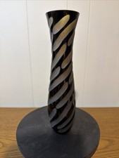 Vintage Art Glass Vase 9.75" Black Deep Etching Heavy 1 Pound MCM