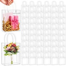60 PCS Clear Gift Bags Handles Transparent Reusable Tote Plastic 5.1x5.9x2.7