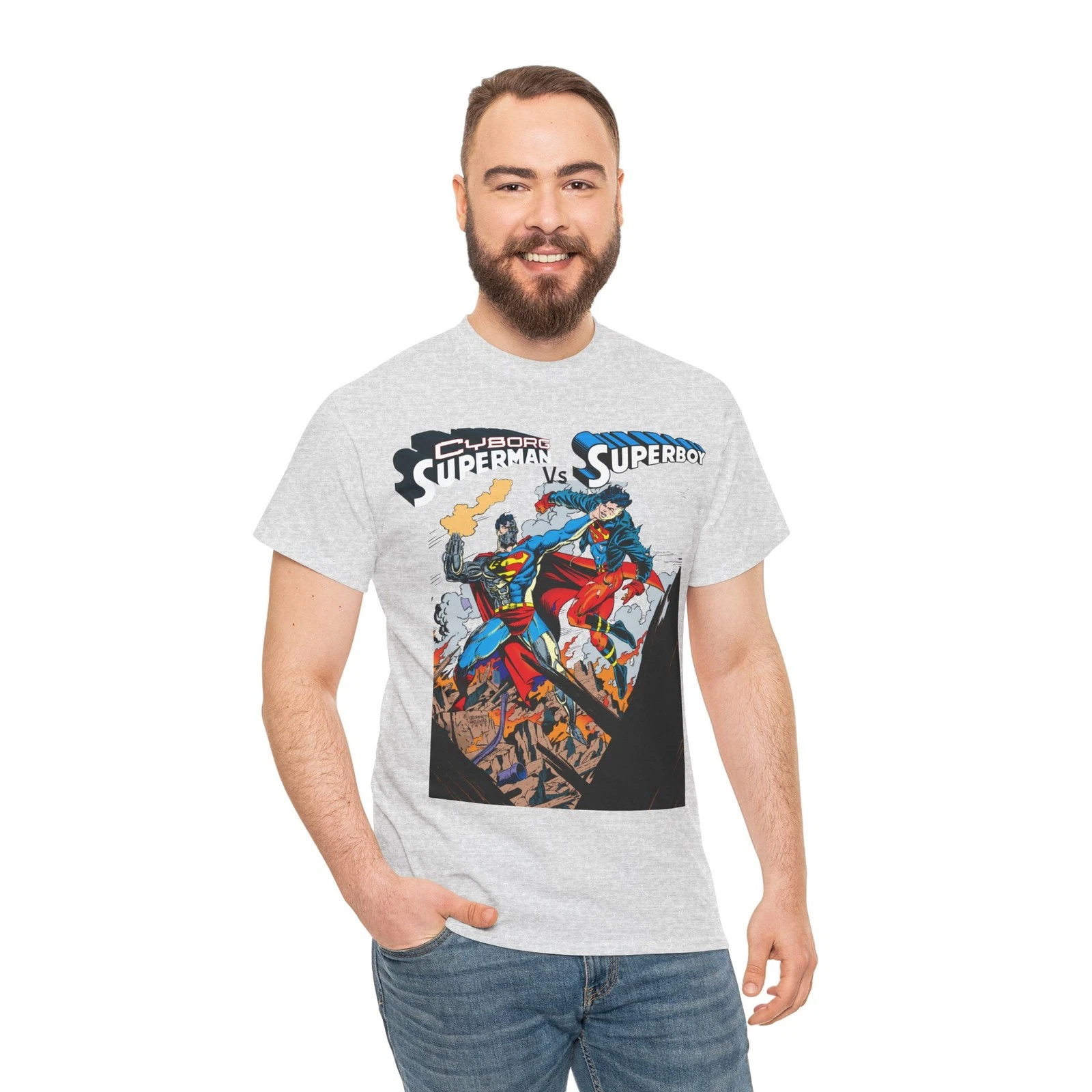 Cyborg Superman Vs Superboy T-Shirt - Tom Grummett Art - DC Comics