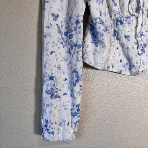 Joie weiß blau geblümt Leinen Bauern Top Damen S gesmokt cropped Langarm - Bild 10 von 11