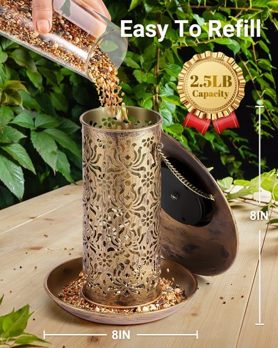 Solar Bird Feeder for Outdoors Hanging Metal Wild Bird Feeder for Cardinals - Picture 5 of 24