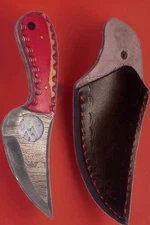 DamascusFullTangSkinnerWoodGrips HandmadeLeatherSheath By Boston Leather Company