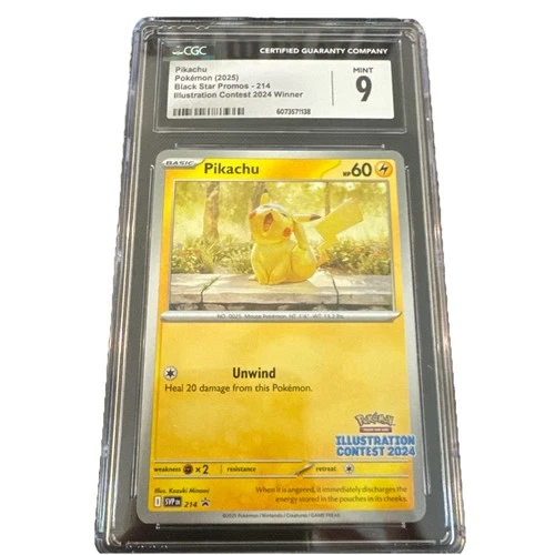 🔥 Graded Pokemon Pikachu Black Star Promo 2024 Illustration Contest (214) CGC 9