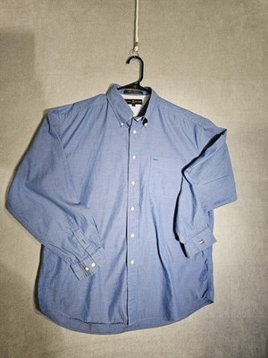 Tommy Hilfiger Shirt Mens L Golf Blue  Button Down Long Sleeve Cotton