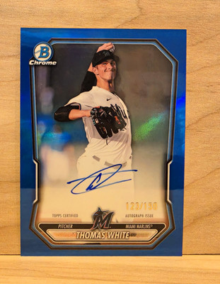 2026 Bowman Chrome Thomas White Auto True Blue /150 Marlins