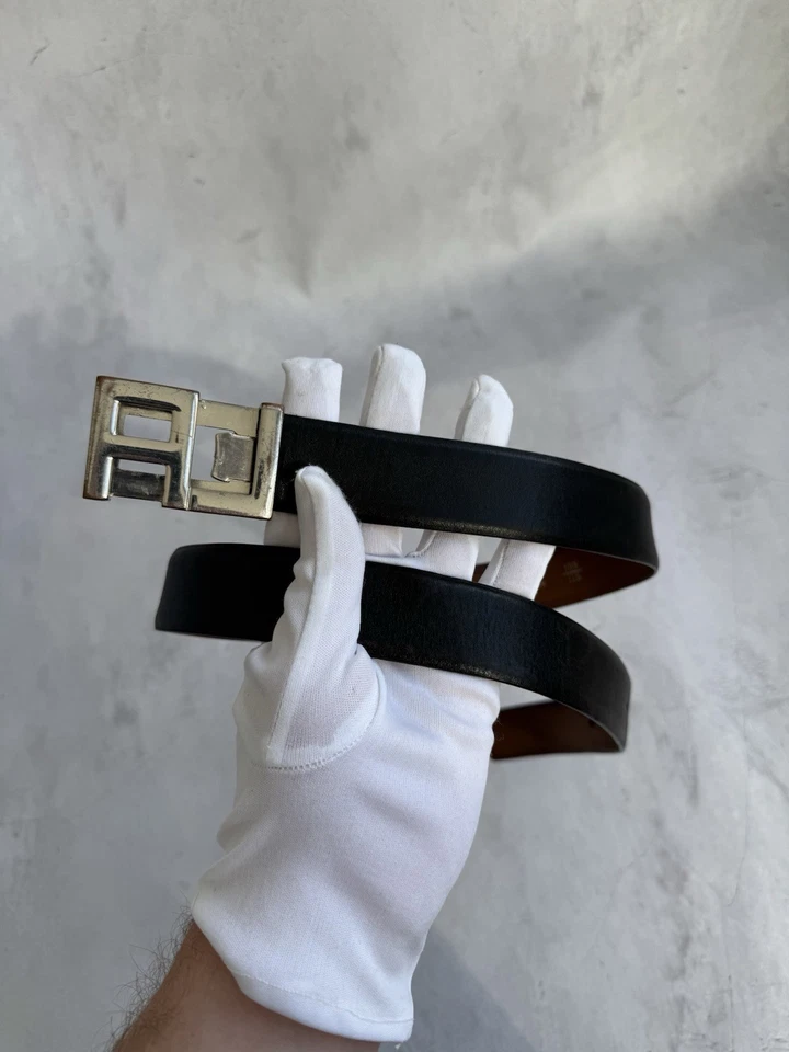 Cinto jeans Armani couro preto prata logotipo AJ fivela feito na Itália - Imagem 2 de 4