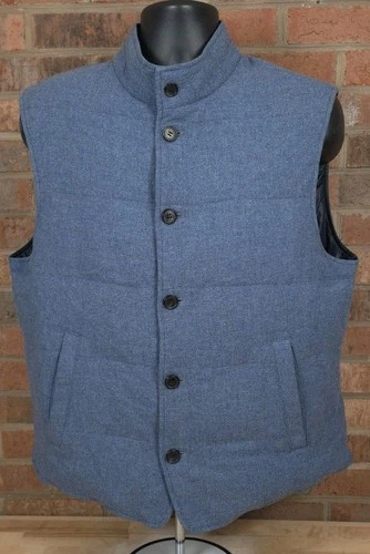 Sid Mashburn Down Puffer Vest Jacket Mens XL Blue Wool Quilted Made In Italy