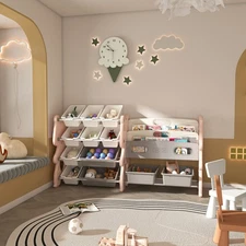 Kids Toy Storage Organizer 2 Tier Toy Storage with Shelf and 12 Toy Bins