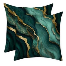 Green Marble Gold Vein Pillow Covers 18x18 Set of 2   Abstract Luxury 22