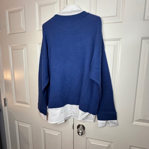 Maeve Anthropologie NYC Varsity Letter Twofer Pullover Damen Large blau neu ohne Etikett - Bild 5 von 9
