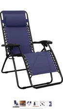 Outdoor Patio Zero Gravity Lounge Chair with Pillow, Folding Reclining and Texti