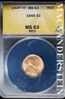 1945 Lincoln Wheat Cent- ANACS MS 63- Lustrous- No Reserve #SLA1035