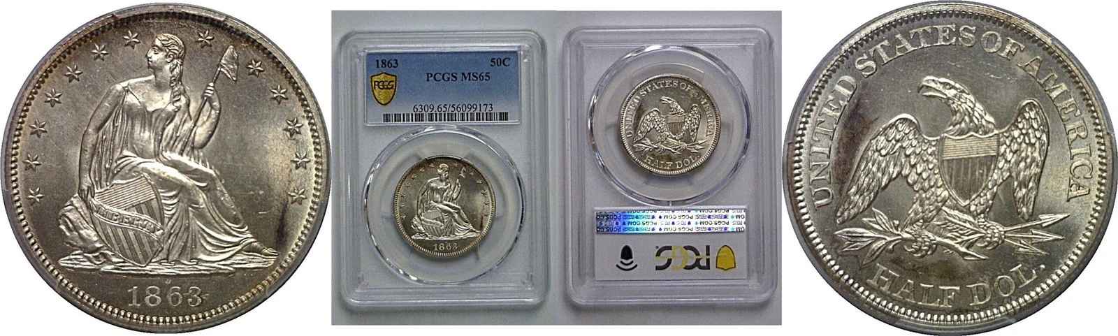 1863 Seated Liberty Half Dollar   PCGS MS-65