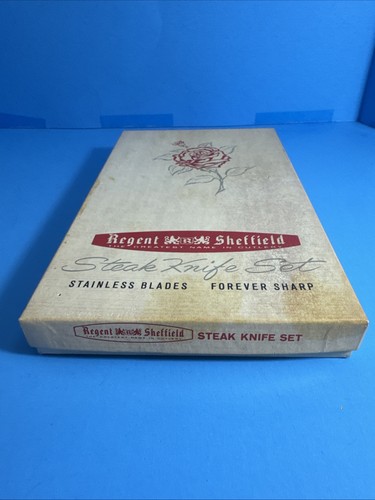 Regent Sheffield Set di coltelli da bistecca vintage 6 pezzi in scatola inox Inghilterra (T10 - Foto 6 di 9