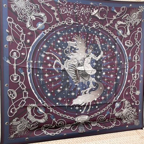 Hermes Scarf Stole C'est La Fete Skull Double Face Reversible Silk Auth New 90cm - Picture 1 of 7