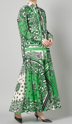 Red Valentino Green Botanical Print Long Sleeve Shirt + Midi Skirt Set sz 40 NEW
