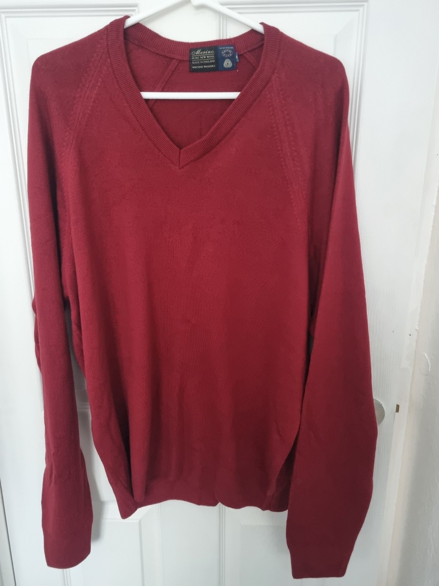 Debenhams Men's V Neck Merino Pure Wool Jumper Red/Maroon Size M