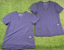 2 - FIGS Scrubs Shirt Top Short Sleeve XS Blue V Neck Technical Collection Women