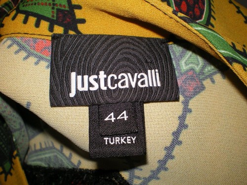 RARA Blusa Camisa Top Roberto Just Cavalli Estampado Firma Encaje 44 8 M - Imagen 9 de 12