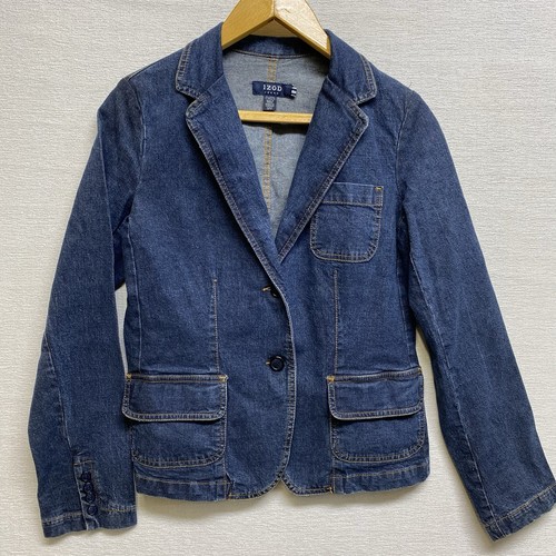 IZOD Blue Jean Denim Jacket Button Up Long Sleeve Women’s SPP Trucker Blue - Picture 2 of 9