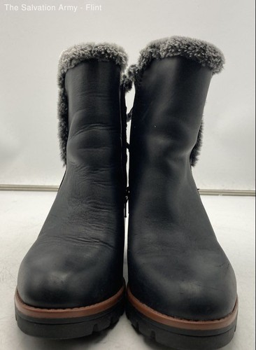 Naturalizer Womens Black Leather Block Heel Faux Fur Ankle Boots Size US 8.5