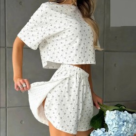 Women Pajamas Set Women's Pajamas Hollow Breathable Printing Sexy Split