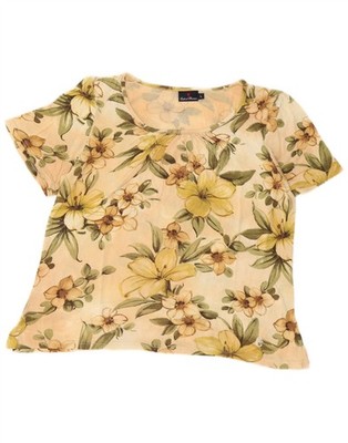Conte of Florence grafisches Damen-T-Shirt Oberteil UK 16 Large beige Blumenmuster AB09