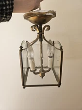 Used 2 Socket Ceiling Mounted Electric Light Fixture Etched Beveled Glass Parts