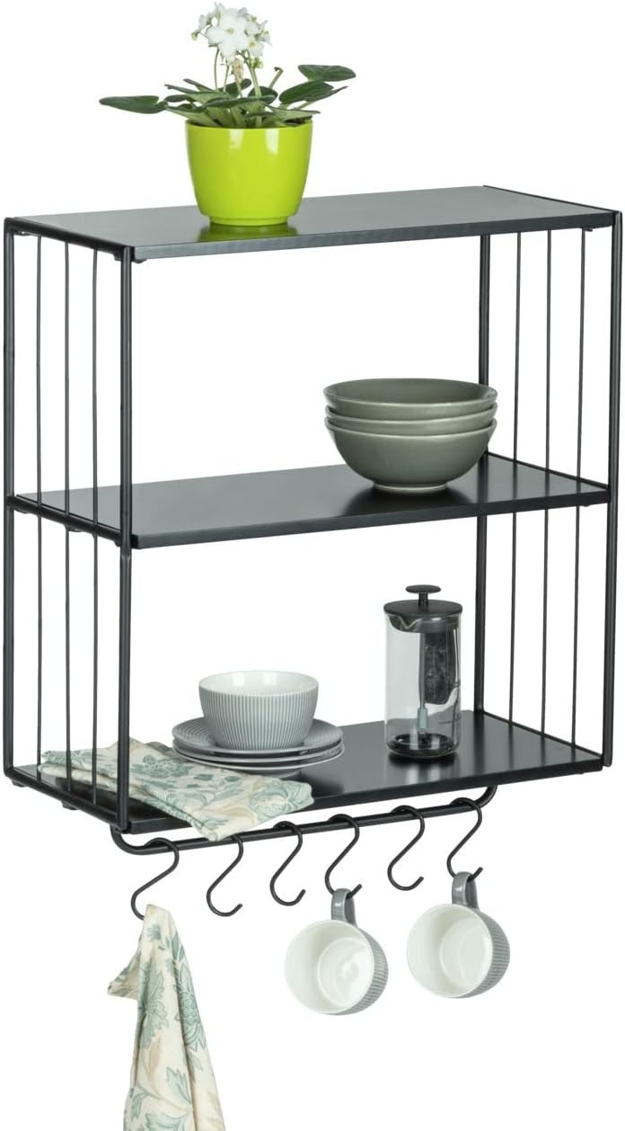 WENKO Wandregal aus MetallMDF 3 Etagen und Hakenleiste schwarz 50 x 55 x 23cm
