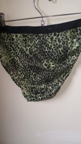 Retro Nylon Soft Silky Panty Green Leopard Print XL Men's Women Uni Waistband - Picture 3 of 4