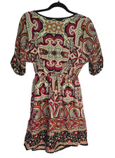 Angie Multicolor Paisley Sundress S 100% Polyester Scoop Neck Short Sleeve 