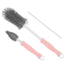 Set of 3 Long Handle Silicone Water Bottle Cleaning Brush Kit, Gray