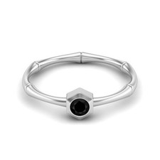 5MM Round Black Spinel 925 Sterling Silver Solitaire Geometric Stackable Ring