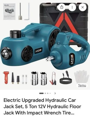 SPZTJK Electric Hydralic Jack Lift Kit DC12V Lug nut Remover Inflatable Pump LED