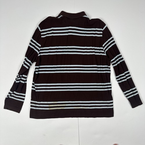 Lacoste Polo Shirt Men's 9 Long Sleeve Striped Logo Brown Light Blue Y2K XL - Picture 4 of 5