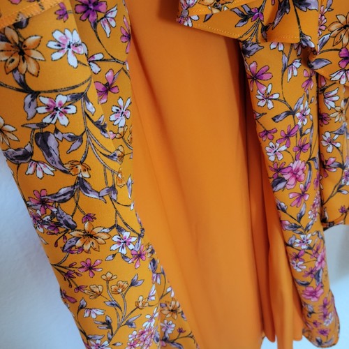 Nanette Lepore Hemdblusenkleid mit Plissee und Knöpfen und Slip gelb geblümt Gr. 14 - Bild 11 von 15