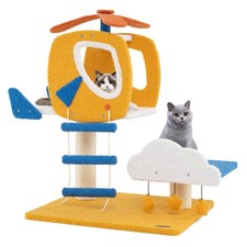 Aviation-themed Cat Tree for Indoor Cats w/ Helicopter Top Perch Scratching Post