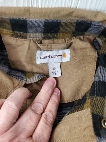 Carhartt Ripstop Solid Shirt Jacket Flannel Lined 104146 CBR XL Tall Tan - Foto 3 di 10