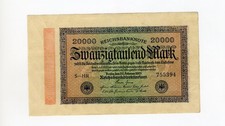 1923 GERMANY  20,000 MARKS ZWANZIGTAUSEND MARK  BANKNOTE H.E. HARRIS & CO.