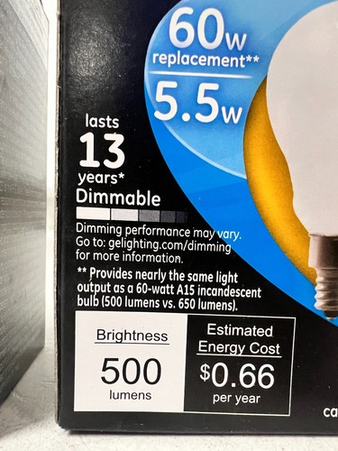 CASE OF 12 - GE Soft White LED 60W Dimmable A15 E12 (Candelabra) Bulbs 24949 - Picture 6 of 13