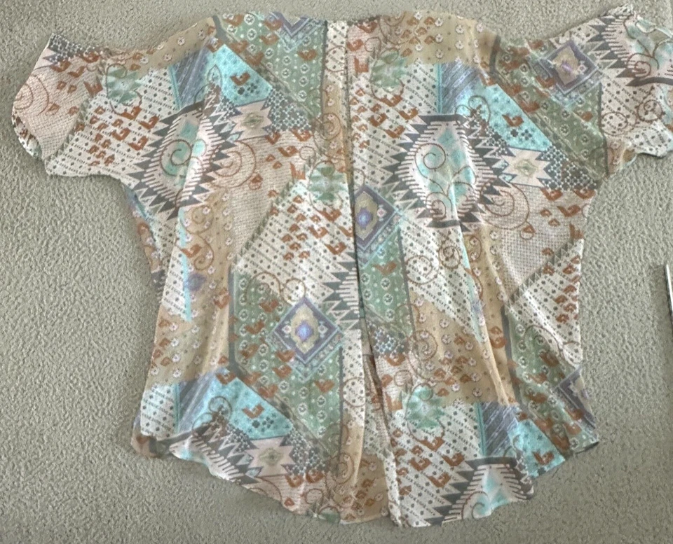Vintage Spencer Alexis Open Front Kimono Jacket Sz 10 Mixed Media Pastels Flowy - Image 2 of 4