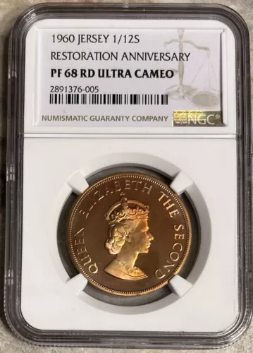1960 Jersey 1/12 Shilling Proof NGC PF 68 RD Ultra Cameo Top Pop 1/0