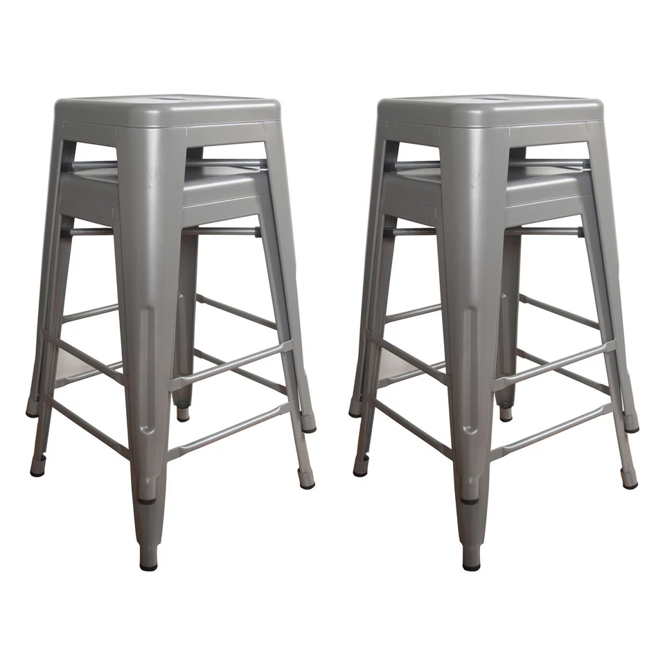 Amerihome BS24SLVRSET Loft Silver 24 Inch Metal Bar Stool - 4 Piece - Image 2 of 4