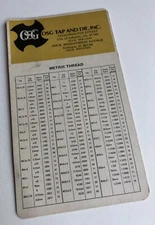 Vintage OSG Tap And Die Inc. Metric Thread Pipe Tap Drill Paper Chart 1970s USA