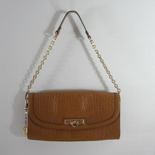DKNY Brown Pebbled Leather Handbag Clutch Shoulder Bag Gold Chain Handle