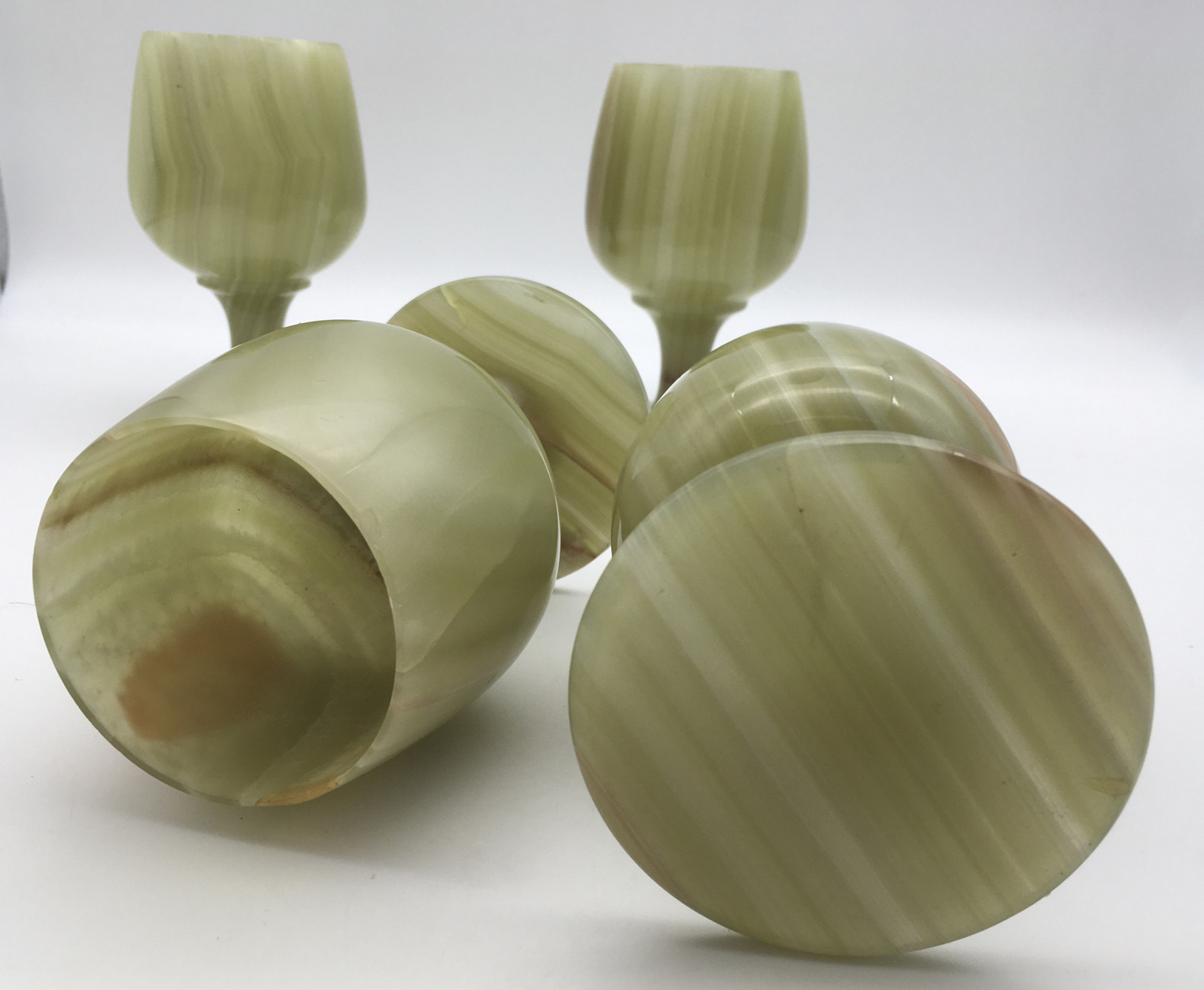 SET OF 4 X LARGE VINTAGE GREEN ONYX MARBLE TURNED WINE GOBLETS eBay