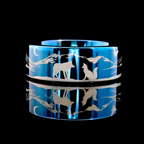 Silber Wolfram Ring mit grünem Achat Meteorit, Pfeil Inlay, Unisex, 8 mm - Bild 6 von 7