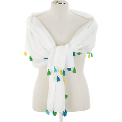 ANNA & AVA Women's OVERSIZED Lightweight WHITE SCARF Multi-Color TASSELS Wrap