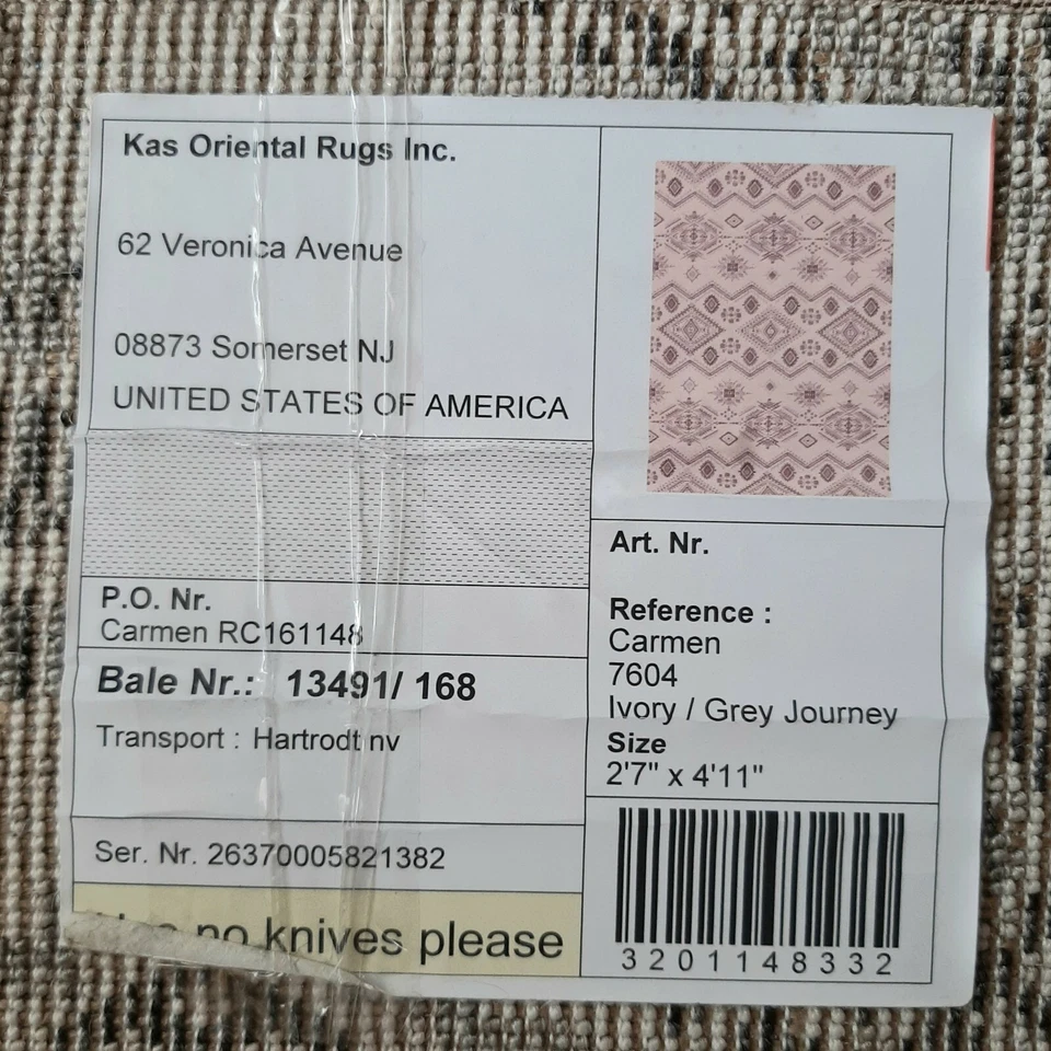 KAS Belgium Rugs 2'7"X 4'11" / Grey Journey Area Geometric Runner Patio Hallway  - Image 3 of 4